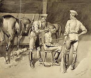 Haircut Art Print - A Haircut In A Cavalry Stable