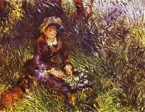 A Woman With A Dog (Portrait Of Madame Renoir) - Art Print Art Print - A Woman With A Dog (Portrait Of Madame Renoir)
