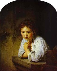 A Young Girl Leaning On A Window-Sill - Art Print Art Print - A Young Girl Leaning On A Window-Sill