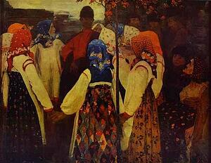 A Young Man Breaking Into The Girls' Dance, And The Old Women Are In Panic - Art Print Art Print - A Young Man Breaking Into The Girls' Dance, And The Old Women Are In Panic