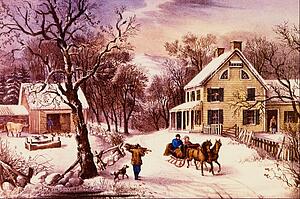 Currier Ives Art Print - American Homestead Winter