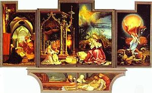 Annunciation (Left), Concert Of Angels (Central Left), Nativity (Cental Right), Resurrection (Right) - Art Print Art Print - Annunciation (Left), Concert Of Angels (Central Left), Nativity (Cental Right), Resurrection (Right)