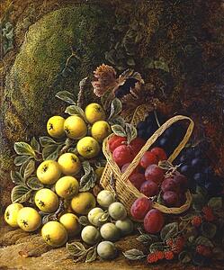 Plums And Raspberries Art Print - Apples, Plums, Raspberries And Grapes