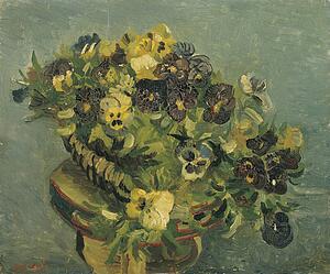 Table Art Print - Basket Of Pansies On A Small Table