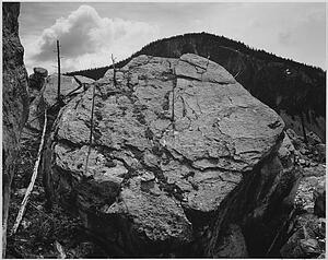 Boulder Art Print - Boulder With Hill In Background, "rocks At Silver Gate, Yellowstone National Park, " Wyoming. Photographs Of National Parks And Monuments, Compiled 1941 - 1942, Documenting The Period Ca. 1933 - 1942.
