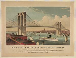 New York Art Print - Brookyn Bridge: "the Great East River Suspension Bridge: Connecting The Cities Of New York And Brooklyn, Looking West"
