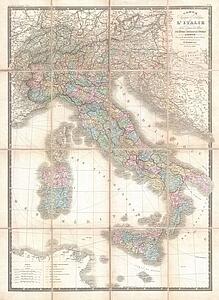 Italy Art Print - Carte Physique Et Politique De L'italie Dela Region Des Alpes Et Des Provincesautrichiennes Sur L'adriatique.