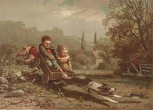 Runaway Art Print - Children On A Runaway Cart
