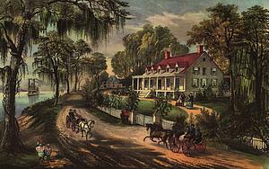 United Art Print - Chromolithograph Of The Woodland Plantation In West Pointe À La Hache, Louisiana, United States, By Currier & Ives ™.