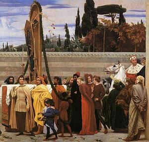 Art Print - Cimabue's Celebrated Madonna Is Carried In Procession Through The Streets Of Florence; In Front Of The Madonna, And Crowned With Laurels, Walks Cimabue Himself, With His Pupil Giotto; Behind It Arnolfo Di Lapo, Gaddo Gaddi, Andrea Tafi, Niccola Pisano, Bu