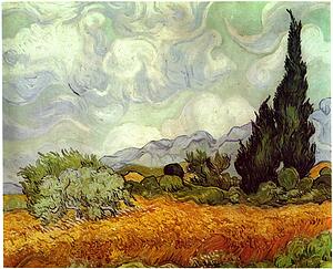 Wheat Art Print - Cornfield With Cypresses