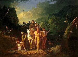 Daniel Boone Escorting Settlers Through The Cumberland Gap - Art Print Art Print - Daniel Boone Escorting Settlers Through The Cumberland Gap