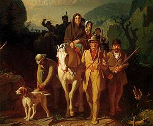 Daniel Boone Escorting Settlers Through The Cumberland Gap. Detail - Art Print Art Print - Daniel Boone Escorting Settlers Through The Cumberland Gap. Detail