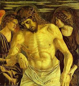 Dead Christ Between Two Angels (Panel Of St. Vincent Ferrar Polyptych) - Art Print Art Print - Dead Christ Between Two Angels (Panel Of St. Vincent Ferrar Polyptych)