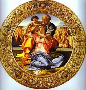 Doni Tondo - The Holy Family With St. John The Baptist - Art Print Art Print - Doni Tondo - The Holy Family With St. John The Baptist
