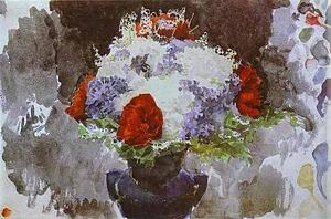 Flowers In A Blue Vase - Art Print Art Print - Flowers In A Blue Vase