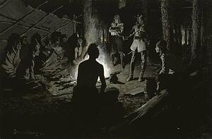 Indian Art Print - French Explorer's Council With The Indians