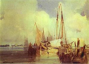 Art Print - French River Scene With Fishing Boats