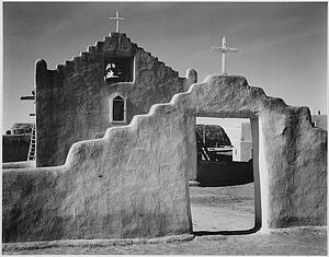 New Art Print - Full Side View Of Entrance With Gate To The Right, "church, Taos Pueblo National Historic Landmark, New Mexico, 1941. " [Mission De San Geronimo]. Photographs Of National Parks And Monuments, Compiled 1941 - 1942, Documenting The Period Ca. 1933 - 1942.