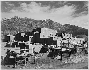Background Art Print - Full View Of City, Mountains In Background, "taos Pueblo National Historic Landmark, New Mexico, 1941. ". Photographs Of National Parks And Monuments, Compiled 1941 - 1942, Documenting The Period Ca. 1933 - 1942.