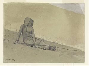 Seated Art Print - Girl Seated On A Hillside