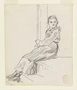 Girl Art Print - Girl Seated On A Porch Step