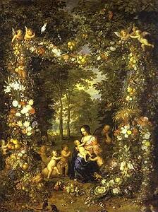 Art Print - Holy Family In A Flower And Fruit Wreath