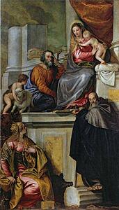 Holy Family With Saint John The Baptist, Saint Abthony Abbot, And Saint Catherine - Art Print Art Print - Holy Family With Saint John The Baptist, Saint Abthony Abbot, And Saint Catherine