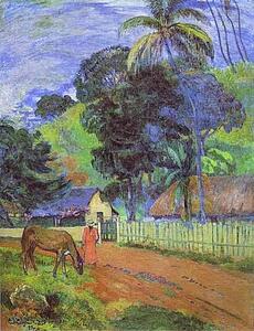 Art Print - Horse On Road. Tahitian Landscape