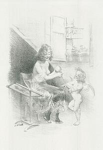 Adolphe Willette Art Print - Impatience", Dessins Original Pour Les "maîtres De L'affiche".