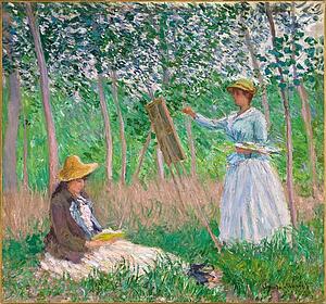 Reading Art Print - In The Woods At Giverny: Blanche Hoschedé At Her Easel With Suzanne Hoschedé Reading