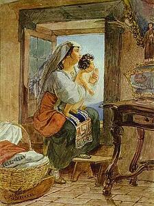 Art Print - Italian Woman With A Child By A Window