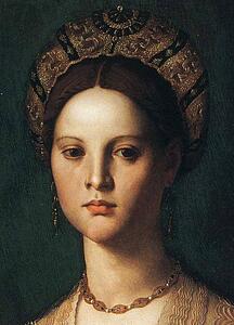 Art Print - Lady In A Red Dress With A Fair-Haired Little Boy. Detail