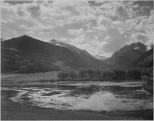 Trees In Foreground Art Print - Lake And Trees In Foreground, Mountains And Clouds In Background, "in Rocky Mountain National Park, "colorado. Photographs Of National Parks And Monuments, Compiled 1941 - 1942, Documenting The Period Ca. 1933 - 1942.