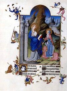 Les Trä�s Riches Heures Du Duc De Berry. Mary Visits St. Elizabeth - Art Print Art Print - Les Trä�s Riches Heures Du Duc De Berry. Mary Visits St. Elizabeth
