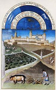 Les Trä�s Riches Heures Du Duc De Berry. March. Château De Lusignan - Art Print Art Print - Les Trä�s Riches Heures Du Duc De Berry. March. Château De Lusignan