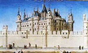 Les Trä�s Riches Heures Du Duc De Berry. October. Louvre Palace. Detail - Art Print Art Print - Les Trä�s Riches Heures Du Duc De Berry. October. Louvre Palace. Detail