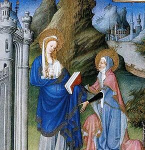 Les Trä�s Riches Heures Du Duc De Berry. Mary Visits St. Elisabeth. Detail - Art Print Art Print - Les Trä�s Riches Heures Du Duc De Berry. Mary Visits St. Elisabeth. Detail