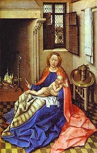 Madonna And Child Before A Fireplace - Art Print Art Print - Madonna And Child Before A Fireplace