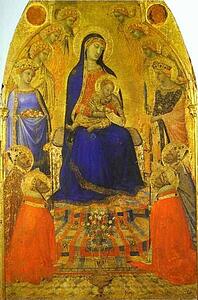 Madonna And Child Enthroned, With Angels And Saints - Art Print Art Print - Madonna And Child Enthroned, With Angels And Saints