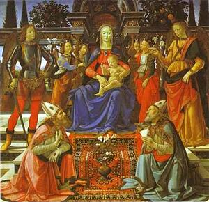 Madonna And Child Enthroned With Four Angels, The Archangels Michael And Raphael, And St. Gusto And St. Zenobius - Art Print Art Print - Madonna And Child Enthroned With Four Angels, The Archangels Michael And Raphael, And St. Gusto And St. Zenobius
