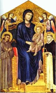 Madonna And Child Enthroned With Two Angels And St. Francis And St. Dominic - Art Print Art Print - Madonna And Child Enthroned With Two Angels And St. Francis And St. Dominic