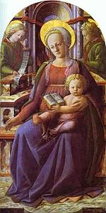 Madonna And Child Enthroned With Two Angels - Art Print Art Print - Madonna And Child Enthroned With Two Angels