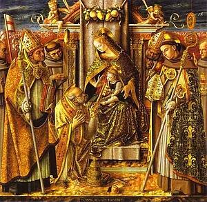Madonna And Child Enthroned With Presentation Of The Keys To St. Peter, With Saints John Of Capistrano, Emidius, Francis, Louis Of Toulouse, James Of The Marches, And An Unidentified Bishop - Art Print Art Print - Madonna And Child Enthroned With Presentation Of The Keys To St. Peter, With Saints John Of Capistrano, Emidius, Francis, Louis Of Toulouse, James Of The Marches, And An Unidentified Bishop