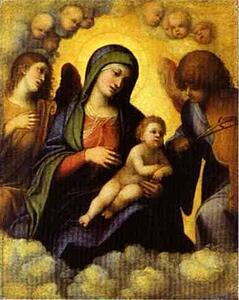 Madonna And Child In Glory With Angels - Art Print Art Print - Madonna And Child In Glory With Angels