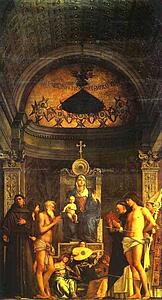 Madonna And Child, Three Musical Angels, And Ss. Francis, John The Baptist, Job, Dominic, Sebastian, And Louis Of Toulouse, Known As The St. Job (Giobbe) Altarpiece - Art Print Art Print - Madonna And Child, Three Musical Angels, And Ss. Francis, John The Baptist, Job, Dominic, Sebastian, And Louis Of Toulouse, Known As The St. Job (Giobbe) Altarpiece