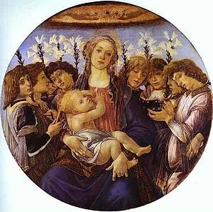 Madonna And Child With Eight Angels (Tondo Raczynski) - Art Print Art Print - Madonna And Child With Eight Angels (Tondo Raczynski)