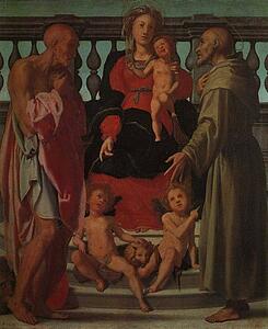 Madonna And Child With Ss. Jerome And Francis And Two Angels - Art Print Art Print - Madonna And Child With Ss. Jerome And Francis And Two Angels