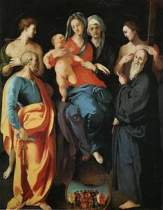 Madonna And Child With St. Anne And The Saints Sebastian, Peter, Benedict And Philip - Art Print Art Print - Madonna And Child With St. Anne And The Saints Sebastian, Peter, Benedict And Philip