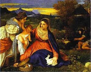 Madonna And Child With St. Catherine And A Rabbit - Art Print Art Print - Madonna And Child With St. Catherine And A Rabbit